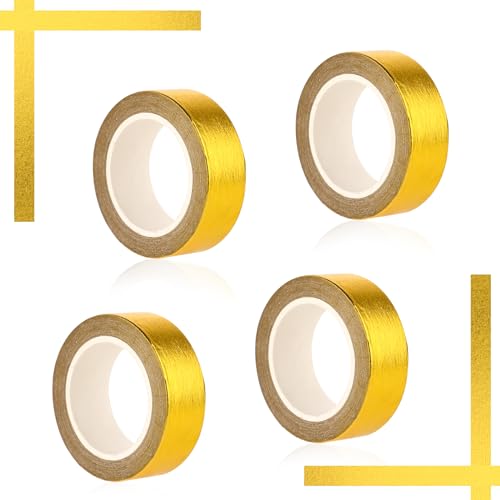 Jeffdad 4 Rollen Washi Tape Gold, Glänzendes Gold Klebeband Selbstklebend Craft Dekorative Klebeband für DIY Handwerk Journals Scrapbooking Planer Geschenkverpackung(15mm x 10m)(Gold) von Jeffdad