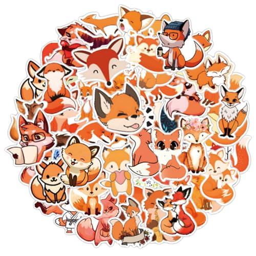 Jeffdad 60 Stück Füchse Aufkleber Pack, Tier Tiere Sticker Set Fox Stickers Wasserfeste Aufkleber Vinyl Aufkleber Fuchs Sticker Aesthetic für Scrapbook Skateboard Auto Gepäck Karten Fotoalben von Jeffdad
