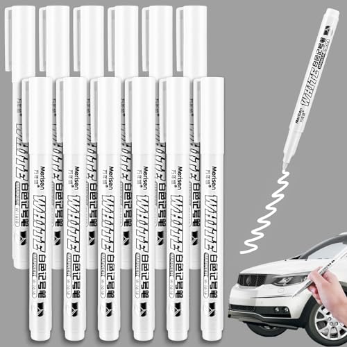 Jeffdad Acrylstifte Weiß Wasserfest, 12 Stück Wdding Weiß 1mm Fine Tip Permanent Marker Acrylfarbe Permanent Marker Weiß Acrylstift für Schwarzes Papier Holz Metall Glas Stoff Stein Reifenmalerei von Jeffdad