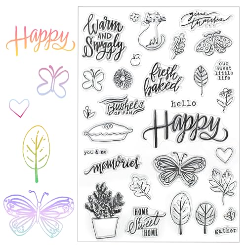 Jeffdad Blumen Pflanzen Stempel, Transparente Silikonstempel Katze, Katzenstempel Silhouettes Silikongummistempel Silikon Clear Stamp für Kartenherstellung Album Dekoration DIY Scrapbooking Dekor von Jeffdad