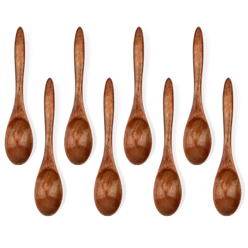 Jeffdad Honiglöffel Holz, 8 Stück Handgefertigter Holzlöffel Klein Natürliches Nanmu Suppenlöffel Mischen Rühren Kochen Wooden Spoon für Heiße Schokolade Honig Kaffee Tee Küchenzubehör(8 Stück) von Jeffdad