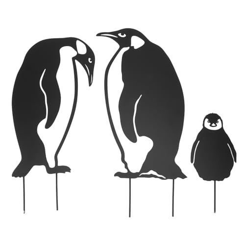 Garten-Tierstecker-Dekoration: Lebendige Pinguin-Figur – Stabile Gartenstatue aus Metall für Blumenbeet von Jeffergarden