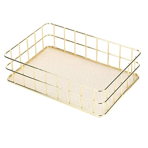 Goldfarbener Desktop Aufbewahrungskorb aus Metall Drahtkorb Goldfarbener Metallkorb Schmiedeeiserne Aufbewahrungsbox Gitteraufbewahrungstablett Netzkorb (L) von Jeffergarden