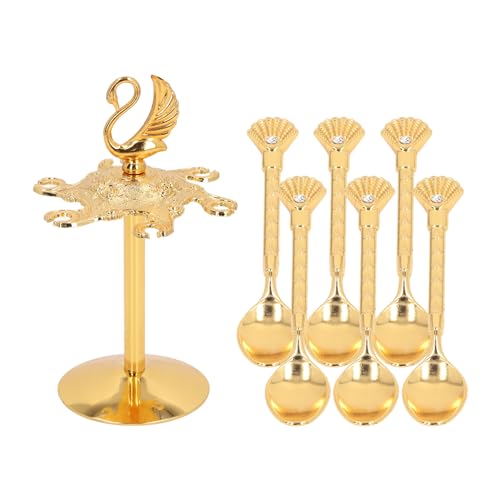 Jeffergarden Kaffeelöffel mit Halter Spiegel Polierter Eleganter Zinklegierung Schwan Löffel Halter Set für Kaffeedesserts Früchte Salate (GOLD) von Jeffergarden