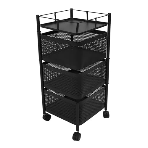 Jeffergarden Korb Organizer Cart, Rotierender Lagerregal Kohlenstoffstahl Erhöhter Zaun für das Bad Bequem (Schwarz 3 Tier) von Jeffergarden