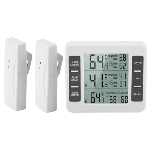 Therometer Kabelloses Digitales Kühl und Gefrierschrank-Thermometer mit Akustischem Alarm für den Kühlschrank, 2-teilige Sensor-Min/Max-Anzeige, Abs von Jeffergarden