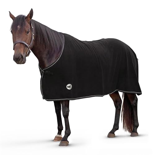 Jeffers Equine Elite Fleecedecke für Pferde, 175 cm, weich, verstellbare Passform, leicht, pflegeleicht, feuchtigkeitsableitend, kühlendes Bettlaken mit Sattelgurt für nach dem Training, Reisen für von Jeffers