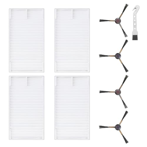 Jegehoyo Zubehör-Set für Eureka E10s / J12 Ultra, für Obode A8 / A8 Plus, für Midea M9 Roboter-Staubsauger-Teile, 4 HEPA-Filter, 4 Seitenbürsten, 1 Reinigungsbürste von Jegehoyo