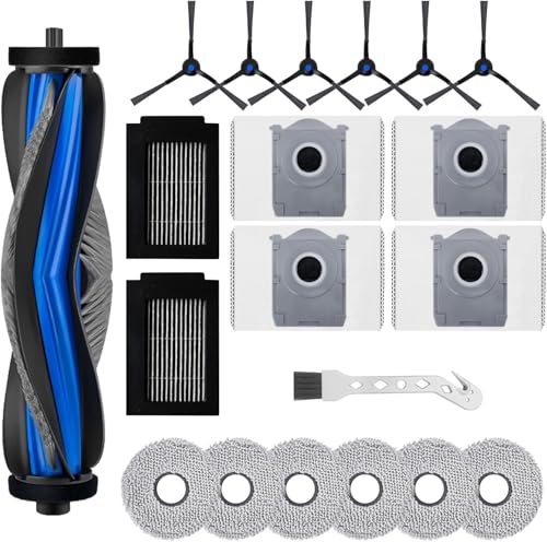 Jegehoyo 20-teiliges Ersatzteilset für Ecovacs Deebot T50 Max Pro Omni Roboterstaubsauger – 1 Hauptbürste, 6 Seitenbürsten, 2 Filter, 6 Wischtücher, 4 Staubbeutel, 1 Bürste von Jegehoyo