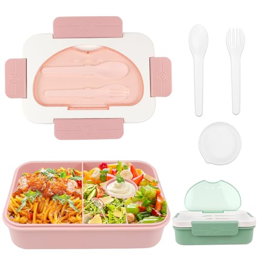 Jeinbuil Brotdose Kinder mit Fächern 1350ML Bento Box Lunchbox Erwachsene Auslaufsicher Vesperdose Frühstücksbox für Schule Picknick Arbeit Reisen Mikrowelle/spülmaschinenfest (Rosa) von Jeinbuil