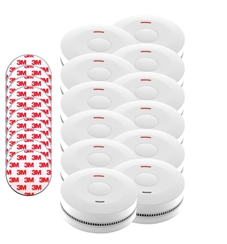 10er Rauchmelder Feuermelder Set, Jeising SD-432 mit langlebiger 10 Jahres Batterie, 10x Magnetpad -TÜV Zertifiziert EN14604, Stummschaltfunktion - kein lästiger und teurer Batterie wechseln nötig von Jeising