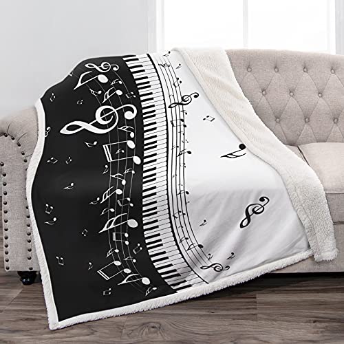 Jekeno Decke mit abstraktem Klaviernoten, schwarz, weich, warm, bedruckt, leicht, langlebig, gemütlich, für Musikliebhaber, Erwachsene, Geschenk, 127 x 152,4 cm von Jekeno