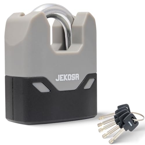 Jekosa® SDP66 Heavy Duty Vorhängeschloss mit 5 Schlüsseln – 11 mm schnittfester Stahlbügel, wasserdichte Schutzhülle | Vorhängeschloss Outdoor für Schuppen, Tore, Spinde von Jekosa
