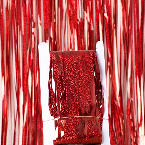 6 Stück Lametta Vorhänge Glitzervorhang Fringe Metallic Glitzer Tinsel Curtain Tinsel Folie Vorhang Folienfransen Vorhang für Weihnachten Geburtstagsfeier Hochzeit Disco Deco (Rot, 1m x 2m) von JekyTMP