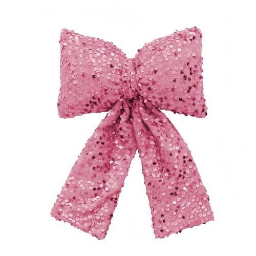 JekyTMP 1 Stück Weihnachten Schleifen Glitzer 10 x 16 cm für Weihnachtsbaum Bogen, Tannenbaum Schleifen, Weihnachtsbaumschmuck Schleifen, Weihnachtsdeko, Weihnachtskranz Dekoschleifen (Rosa) von JekyTMP