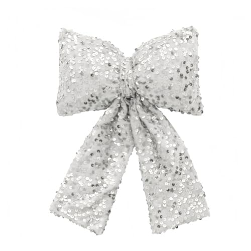 JekyTMP 3 Stück Glitzer Schleifen Weihnachten 20 x 30 cm für Weihnachtsbaum Bogen, Tannenbaum Schleifen, Weihnachtsbaumschmuck Schleifen, Weihnachtsdeko, Geschenkverpackung Dekoschleifen (Silber) von JekyTMP