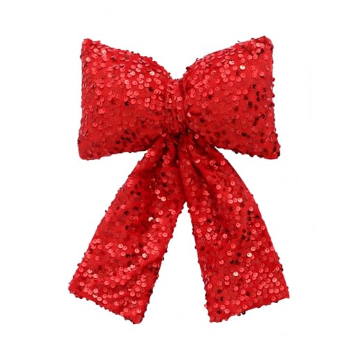 JekyTMP 5 Stück Glitzer Schleifen Weihnachten 20 x 30 cm für Weihnachtsbaum Bogen, Tannenbaum Schleifen, Weihnachtsbaumschmuck Schleifen, Weihnachtsdeko, Geschenkverpackung Dekoschleifen (Rot) von JekyTMP
