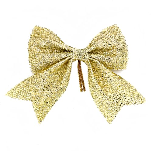 JekyTMP 6 Stück Glitzer Weihnachten Schleifen 14 x 15 cm für Weihnachtsbaum Bogen, Tannenbaum Schleifen, Weihnachtsbaumschmuck Schleifen, Weihnachtsdeko, Weihnachtskranz Dekoschleifen (Gold) von JekyTMP