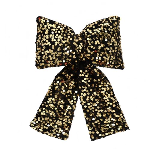 JekyTMP 7 Stück Weihnachten Schleifen Glitzer 10 x 16 cm für Weihnachtsbaum Bogen, Tannenbaum Schleifen, Weihnachtsbaumschmuck Schleifen, Weihnachtsdeko, Weihnachtskranz Dekoschleifen (Schwarz) von JekyTMP