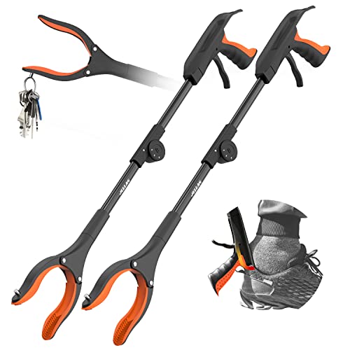 Jellas 2 Stück Faltbare Greifer mit Schuhlöffel, 0°- 180° abgewinkelter Arm, 81cm Langer Greif-Werkzeug mit Magnetspitzen für die Müllabfuhr, Abfallsammlung, Armverlängerung (Orange) von Jellas