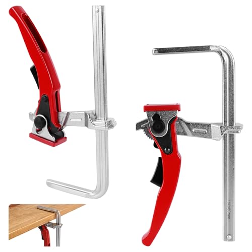 2er Set Hebelzwingen Ganzstahl-Tischzwingen mit Hebelgriff Spannweite 160 mm Ausladung 60 mm Geeignet zum Schleifen und Trennen Werkbank-Tischzwingen Schnellspanner (2 Stück) von Jellybibo
