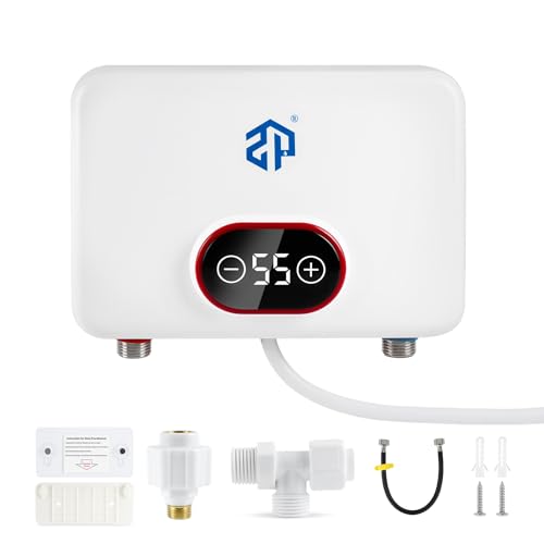Jellybibo Mini Durchlauferhitzer, Upgrade 2025 5500W 220V Elektrischer Durchlauferhitzer mit LED-Temperaturanzeige, IPX4 Wasserdicht Druckfester Untertischspeicher Plug-and-Play für Dusche, Küche von Jellybibo