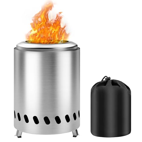 Tragbare Tisch-Feuerstelle mit Ständer: Rauchfreie und Edelstahl-Tisch-Feuerstelle für den Außenbereich und Terrasse, Camping-Essentials, Holz- und Holzkohleverbrennung/Pelletbefeuerung von Jeluck