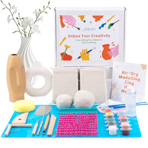 JelyArt Töpferset für Anfänger Lufttrocknender Ton Selbsttrocknender Ton für zuhause - Lufttrocknend DIY Set für Erwachsene Keramik Kreativset Tonset ohne Brennen Geschenke Bastelset (Clay Set) von JelyArt
