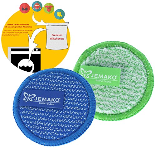 Jemako Duopads mini im 2er Set Reinigungspad Grün & Blau (Ø ca. 9,5 cm) inkl. Sinland feinmaschiges Wäschenetz von Jemako