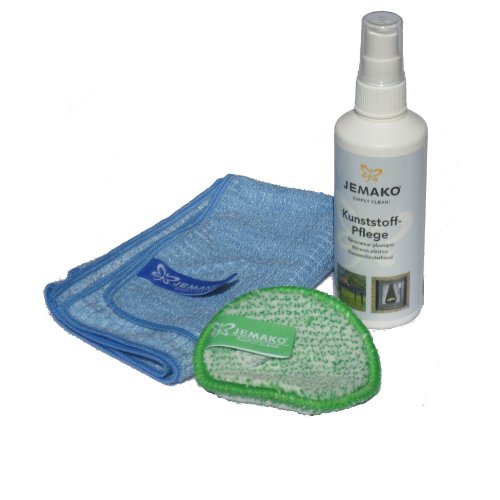 Jemako Kunststoff Pflegeset 3tlg. - 200ml Kunststoffpflege - Profituch grün - Reinigungspad grün von Jemako