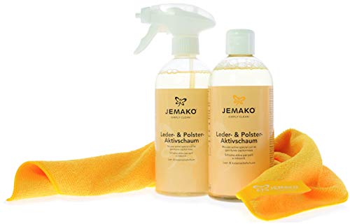 Jemako Leder- & Polster-Aktivschaum 500 ml / 1000 ml inkl. Profituch Plus M (40 x 45 cm), Schaumpumpe & Sinland feinmaschiges Wäschenetz (1000 ml) von Jemako