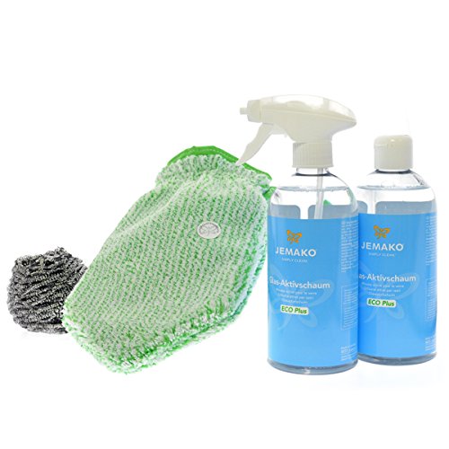 Jemako Set aus Reinigungshandschuh und Glasaktivschaum inkl. Edelstahlspirale (1000 ml) von Jemako