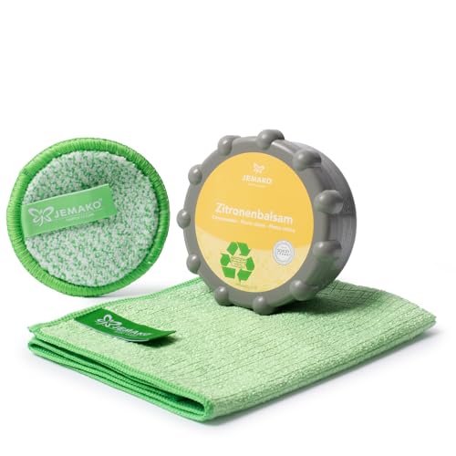 Jemako Set für Metall Edelstahl Glaskeramik Zitronenbalsam 350g 500g Duopad grün Mini Ø 9,5 cm Profituch klein 35 x 40 cm Plus feinmaschige Wäschenetz 40x50 cm (350g) von Jemako