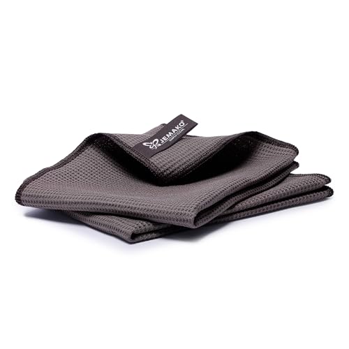 Jemako Trockentücher – 2er Set Mikrofasertücher mit Waffelstruktur – Fusselfreie Glasreinigungstücher für Fenster, Spiegel & Fliesen (Taupe) von Jemako