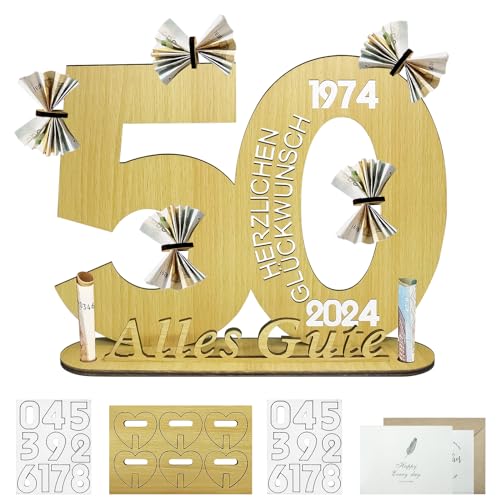 Jemey 50 Geburtstag Frauen & Männer, 2024 Holz-Schild Gästebuch Geburtstag Jubiläum mit Jahreszahlen Deko Geburtstagsgeschenk, 50 Geburtstag Deko von Jemey