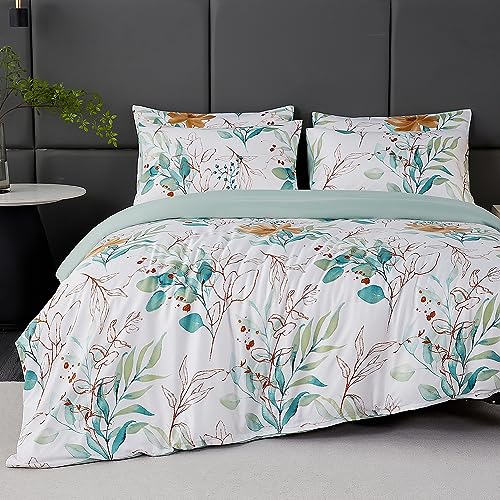Jemiipee Blumen Bettwäsche-Set mit Grünes Eukalyptus-Blatt-Muster, 1 x Bettbezug 220x240 cm mit 2 x Kissenbezüge 80x80 cm und Reißverschluss, Weiche 100% Mikrofaser Bettwäsche Modern, Weiß Grün Jemiipee Blumen Bettwäsche-Set mit Grünes Eukalyptus-Blatt-Muster, 1 x Bettbezug 220x240 cm mit 2 x Kissenbezüge 80x80 cm und Reißverschluss, Weiche 100% Mikrofaser Bettwäsche Modern, Weiß Grün von Jemiipee