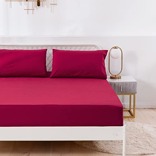Jemiipee Spannbettlaken Einfarbig 160x200 cm für Matratzen bis 35cm, Betttuch Leintuch Weiche Polyester-Mikrofaser Bettlaken Weinrot von Jemiipee