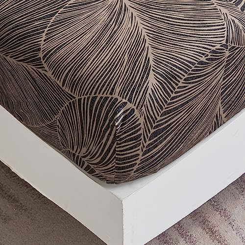 Spannbettlaken 150x200 cm - Tropisches Blättermuster - Spannbettuch Bis 30 cm Matratzenhöhe - Bettlaken Weiche Polyester-Mikrofaser Braun Spannbettlaken 150x200 cm - Tropisches Blättermuster - Spannbettuch Bis 30 cm Matratzenhöhe - Bettlaken Weiche Polyester-Mikrofaser Braun von Jemiipee