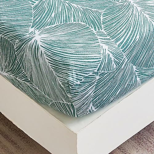 Spannbettlaken 160x200 cm - Tropisches Blättermuster - Grünes Spannbettuch Bis 30 cm Matratzenhöhe - Bettlaken Weiche Polyester-Mikrofaser Hellgrün von Jemiipee