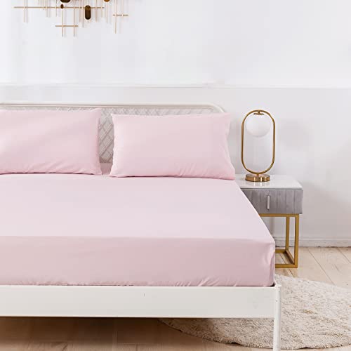 Jemiipee Spannbettlaken Einfarbig 140x200 cm für Matratzen bis 35cm, Betttuch Leintuch Weiche Polyester-Mikrofaser Bettlaken Hellrosa von Jemiipee