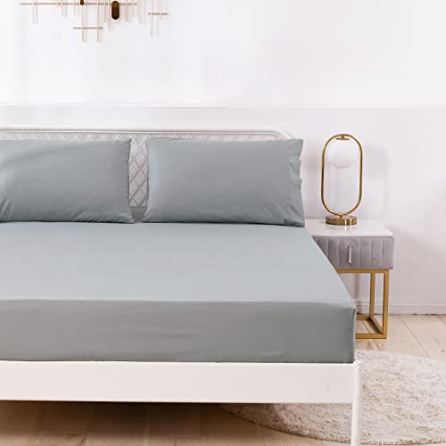 Jemiipee Spannbettlaken Einfarbig 160x200 cm für Matratzen bis 35cm, Betttuch Leintuch Weiche Polyester-Mikrofaser Bettlaken Hellgrau von Jemiipee