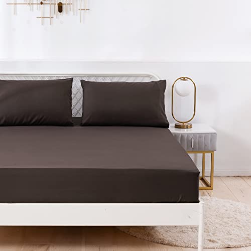 Jemiipee Spannbettlaken Einfarbig 200x200 cm für Matratzen bis 35cm, Betttuch Leintuch Weiche Polyester-Mikrofaser Bettlaken Braun von Jemiipee