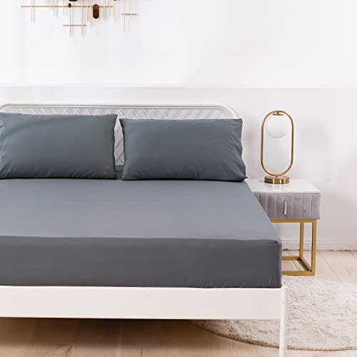 Jemiipee Spannbettlaken Einfarbig 200x220 cm für Matratzen bis 35cm, Betttuch Leintuch Weiche Polyester-Mikrofaser Bettlaken Dunkelgrau von Jemiipee