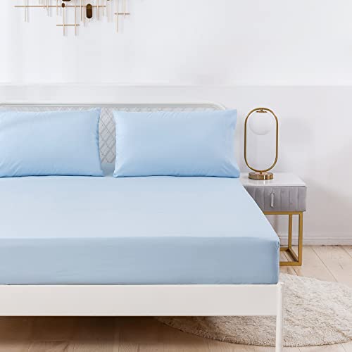 Jemiipee Spannbettlaken Einfarbig 200x220 cm für Matratzen bis 35cm, Betttuch Leintuch Weiche Polyester-Mikrofaser Bettlaken Hellblau von Jemiipee