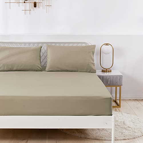 Spannbettlaken Einfarbig 200x220 cm für Matratzen bis 35cm, Betttuch Leintuch Weiche Polyester-Mikrofaser Bettlaken Khaki von Jemiipee