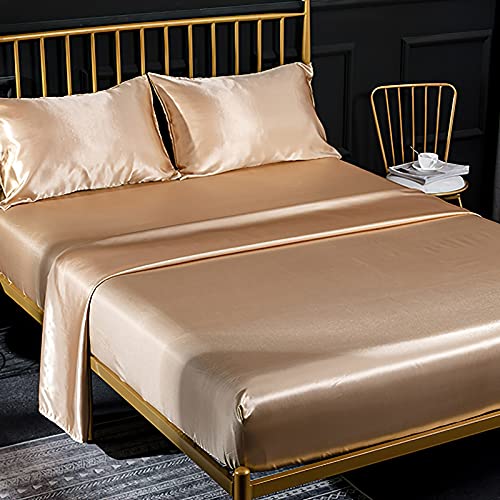 Jemiipee Spannbettuch Einfarbig Satin Glänzend Betttuch Leintuch 180x200 cm für Matratzen bis 35cm Spannbettlaken Set 4teilig mit Bettlaken, Spannbettuch, 2 Kissenbezüge - Bronze von Jemiipee