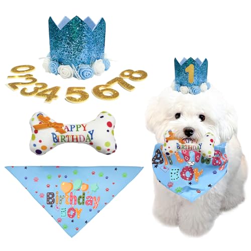 Jemmytu Hunde Geburtstag, Geburtstagsanzug für Hunde, Dog Birthday Toys, Weiches Knorpel Spielzeug Langlebiges Kauspielzeug mit 1 Hundehalstuch 1 Geburtstagshut 10 Bling Nummern Jemmytu Hunde Geburtstag, Geburtstagsanzug für Hunde, Dog Birthday Toys, Weiches Knorpel Spielzeug Langlebiges Kauspielzeug mit 1 Hundehalstuch 1 Geburtstagshut 10 Bling Nummern von Jemmytu