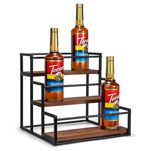 Jenmayt Kaffeesirup-Organizer,Ständer für Kaffeebar,3-stöckig, 12 Flaschen,Gewürzregale Schnapsregal Flaschenregal Thekenplatte Retro Weinregal,kaffeesirup ständer,für Küche,Kaffeestation von Jenmayt