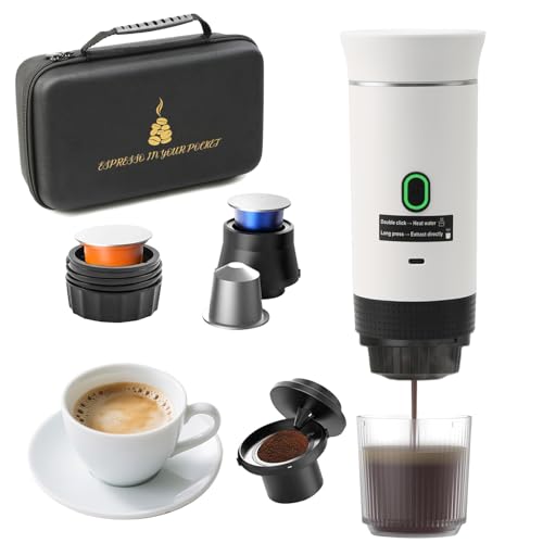 Jenmayt Tragbare Espressomaschine 15 Bar – USB-Wiederaufladbare Kaffeemaschine Kompatibel mit Nespresso Kapseln & Gemahlenem Kaffee, Schnelles Aufheizen für Camping, Reisen, Büro von Jenmayt