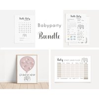 Bundle Babyparty Elefant | Gästebuch-Bild + Ratespiel/Wünschekarte Baby Stadt Land Fluss Block Countdown von JennFeli